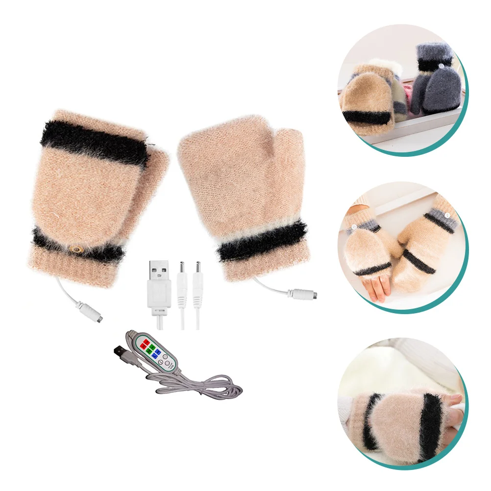 

1 Set Winter Heated Knitting Stretchy Half Finger Texting Mittens
