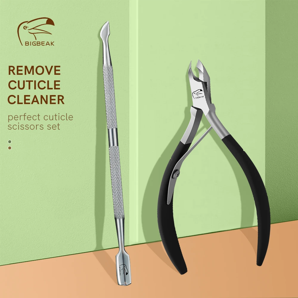 

BIGBEAK Stainless Steel Cuticle Scissors Set with Cuticle Pusher for Manicure Cuticle Nippers Clippers Trimmer Dead Skin Remover