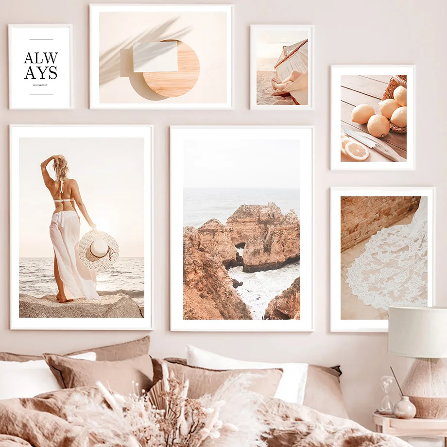 

Beach Woman Vase Lemon Shadow Wall Art Canvas Painting Nordic Aesthetics Posters And Prints Wall Pictures For Living Room Decor