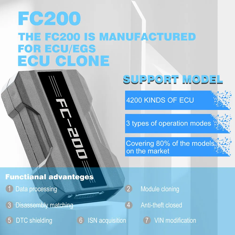 

CG FC200 ECU Programmer Full Version Support 4200 ECUs and 3 Operating Modes Upgrade of AT200 ISN OBD Reader Full Activated