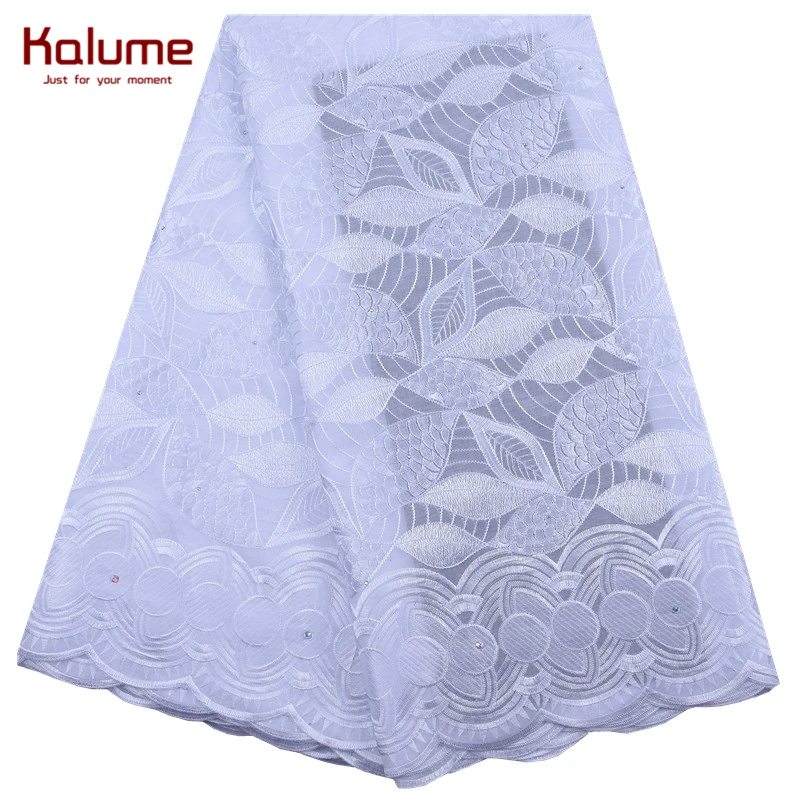 

Kalume New Arrival African Swiss Cotton Lace Fabric Latest 5 Yards Nigerian Swiss Voile Lace Fabric With Stones For Sewing F2129