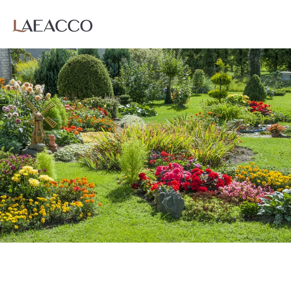 Laeacco фон природа зеленое дерево цветы озеро парк сад красивый вид Фотофон