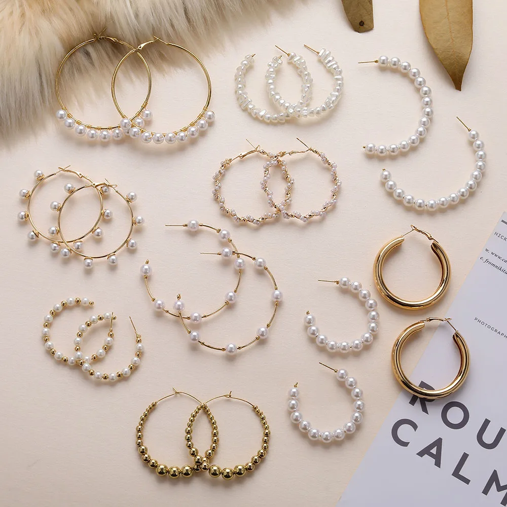 

ZOVOLI Pearl Gold Big Hoop Earrings For Women Geometric Statement Beaded Circle Earings Fashion Luxury Korean Jewelry 2020 Gifts