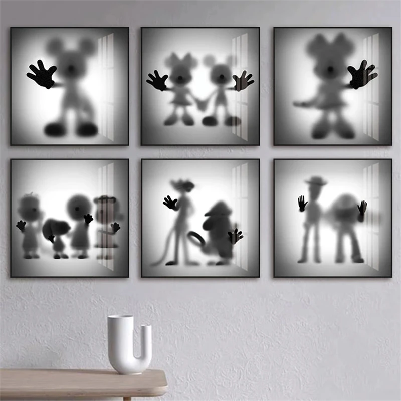 

Черно-белые абстрактные настенные картины Disney, холст, картины, исчезающие Микки и Минни, плакаты, принты, картины, домашний декор