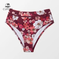 cupshe burgundy floral mid waist bottom for women sexy single swimming panties briefs 2021 new separate bikini bottom swimwear