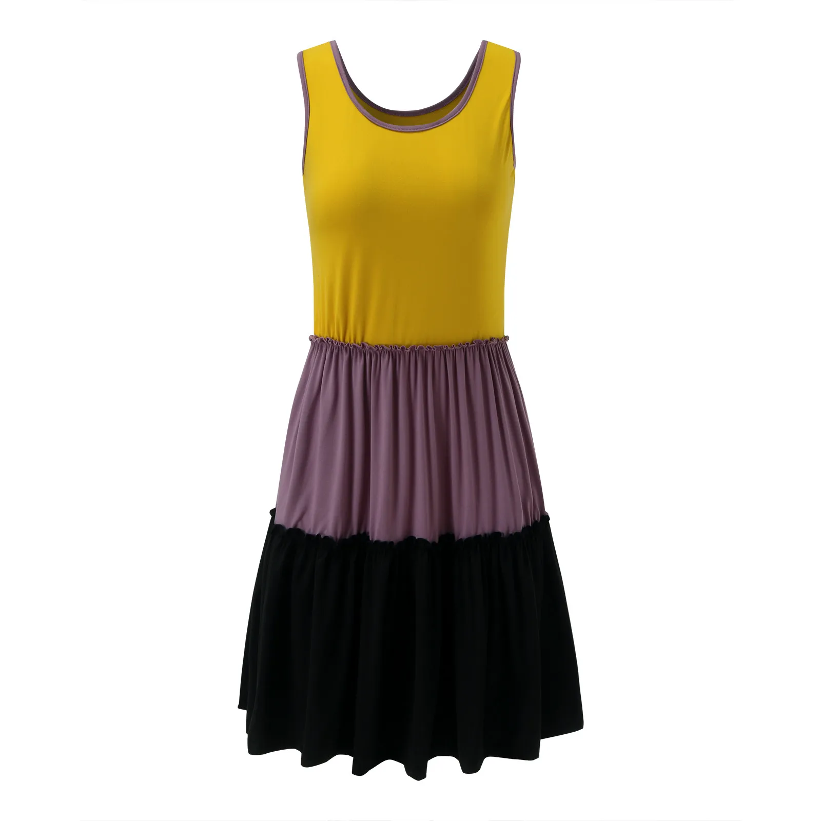 

2021 Womens Summer Dress Casual Round Neck Sleeveless Color Block Dresses With Pocket Woman Loose Party Dresses