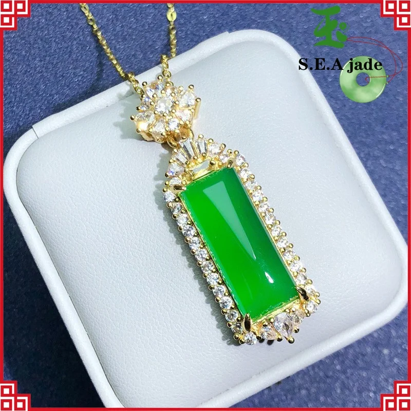 

Luxury Jewelry Green Chalcedony Inlaid Pendant Agate Ice Seed Nothing Brand Emperor Emerald Pendant Necklace jade necklace