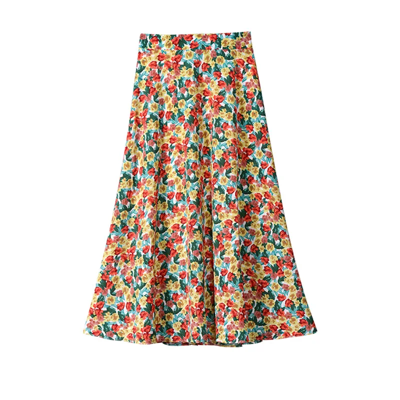 

New Women Summer Slim Blue Floral Print Skirt Ladies Fashion Sweet Prairie Chic Bust Skirts Female Brand Casual Skirts ZM452