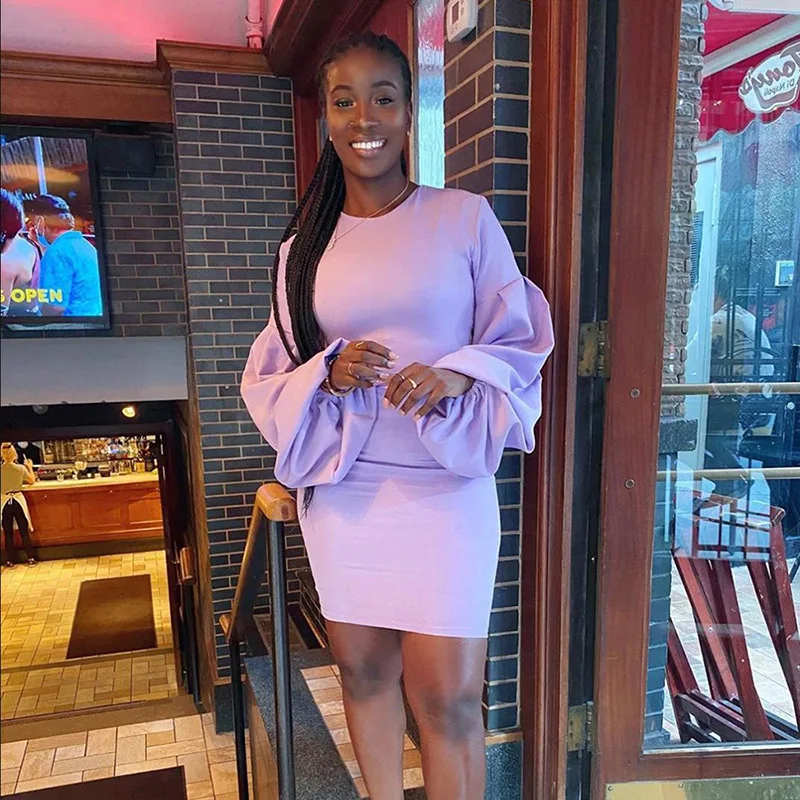 

Elegant Female bodycon Fall Dress Chic Sheath Long Lantern Sleeve Party Mini Dress Mujer Stretchy Casual High Streetwear dress