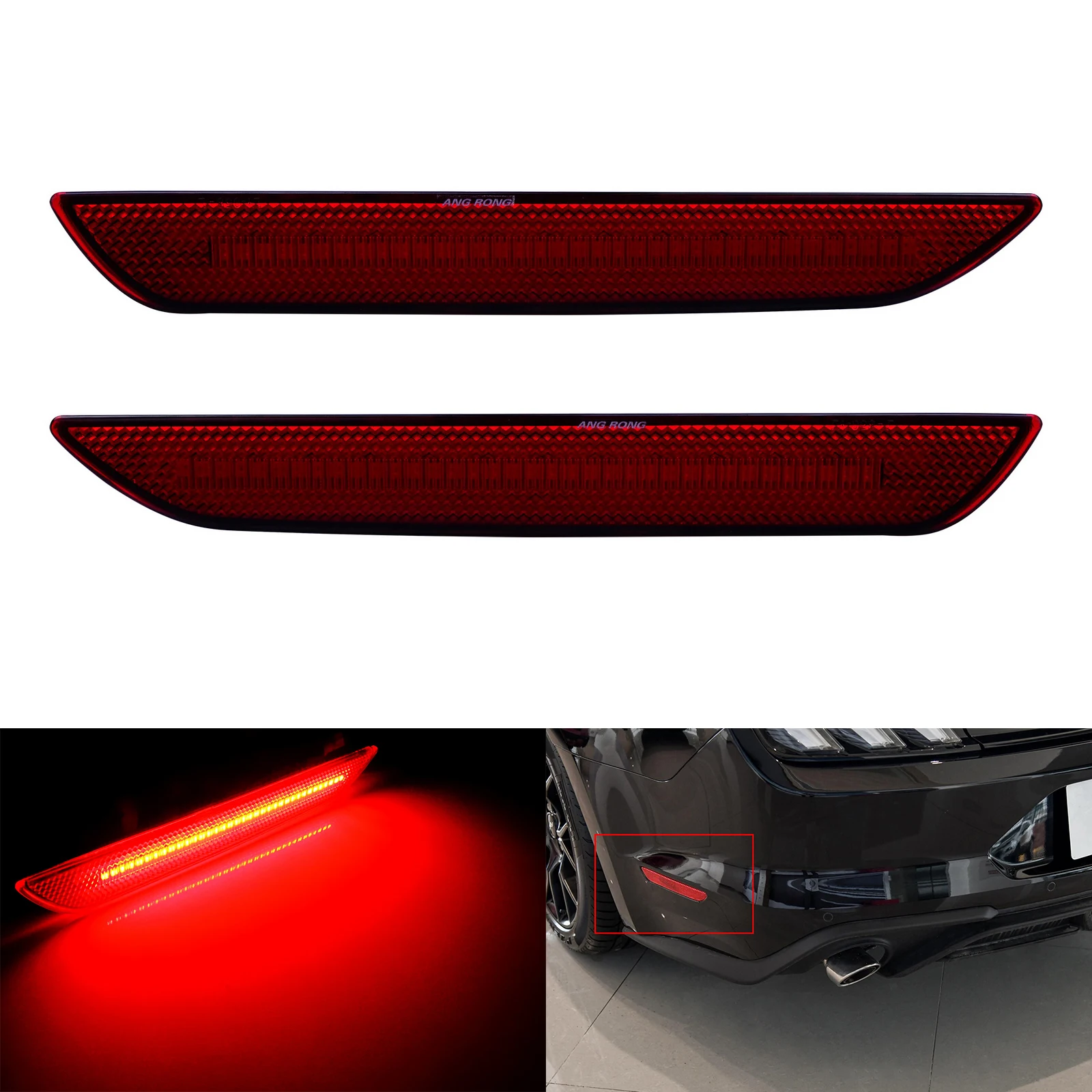 

ANGRONG 2x Rear LED Side Marker Bumper Reflector Light Lamps Red Lens For Ford Mustang 2015+