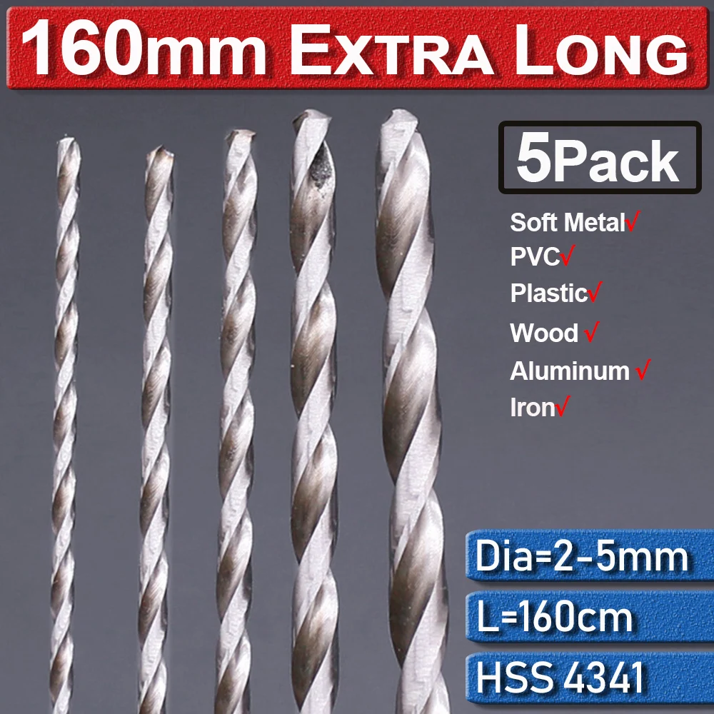 Extra Long Cobalt High Speed Steel For Metal Drilling 5Pc 2/3/3.5/4/5Mm 160Mm Hss Twist Drill Bits Bit Wood | Инструменты