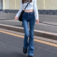 fall summer flared jeans womens blue straight slim body 2021 new high waist vintage pants female korean new solid color trouser