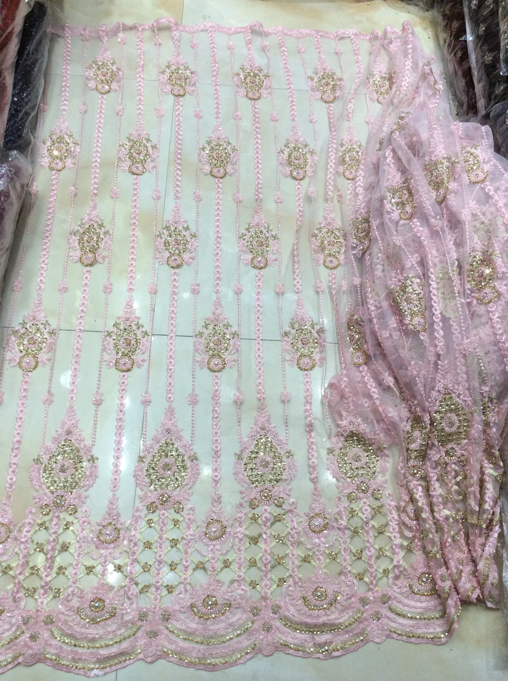 top quality beaded handmade French net lace fabric African mul ti color embroidery tulle with beads for ladies dress | Дом и сад