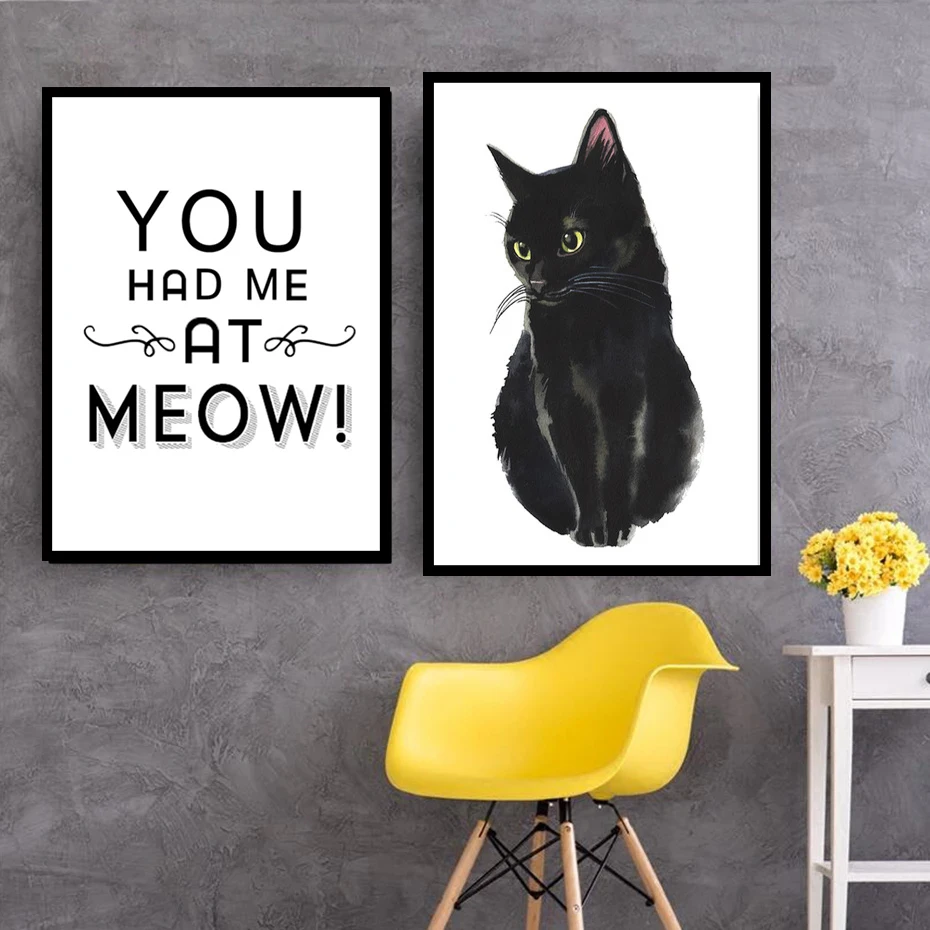 

Modular Printing Simple Nordic Style Black Pet Cat Letter Picture Home Decoration Painting Living Room Canvas Poster Wall Art