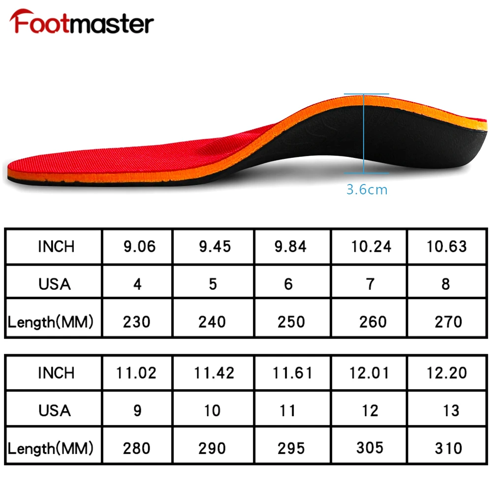 FootMaster Orthopedic Insoles Plantar Fasciitis Shoe Pads Severe Flat Feet Arch Support Arch Support Inserts Men Women Sole