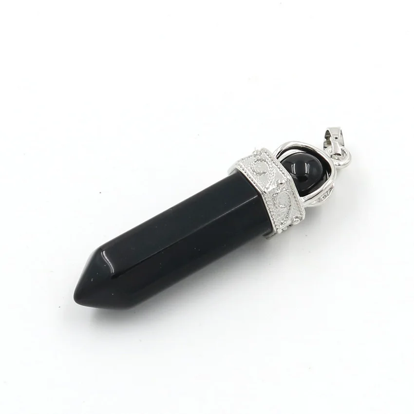 Черный Агаты посеребренный шестигранный кулон в форме колонны с небольшим