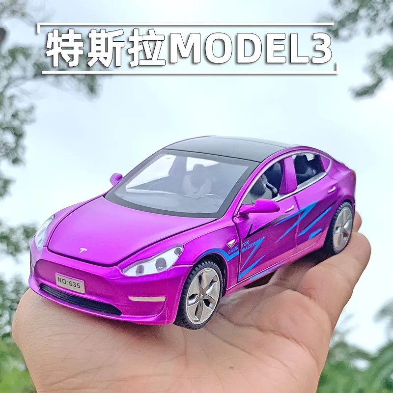 Модель автомобиля Tesla MODEL3 из сплава 1:32 модель со звуком и светом детская игрушка