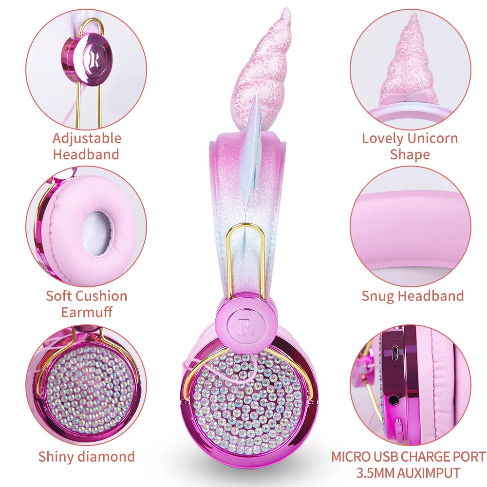 Беспроводная гарнитура с мультипликационным единорогом детские наушники