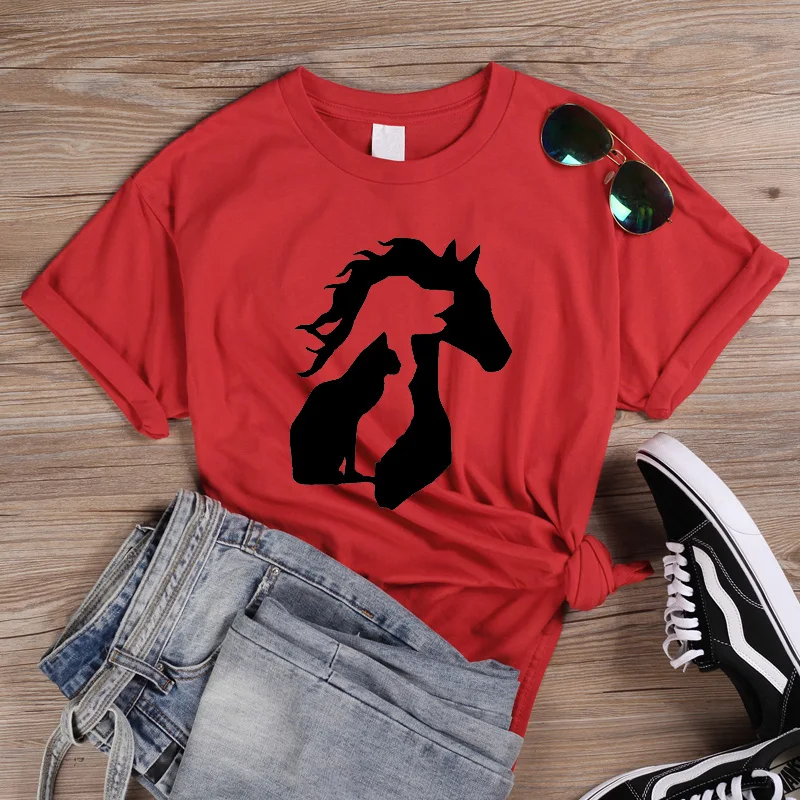 Женская футболка ONESME с принтом в виде животных для LOVER Horse собак кошек