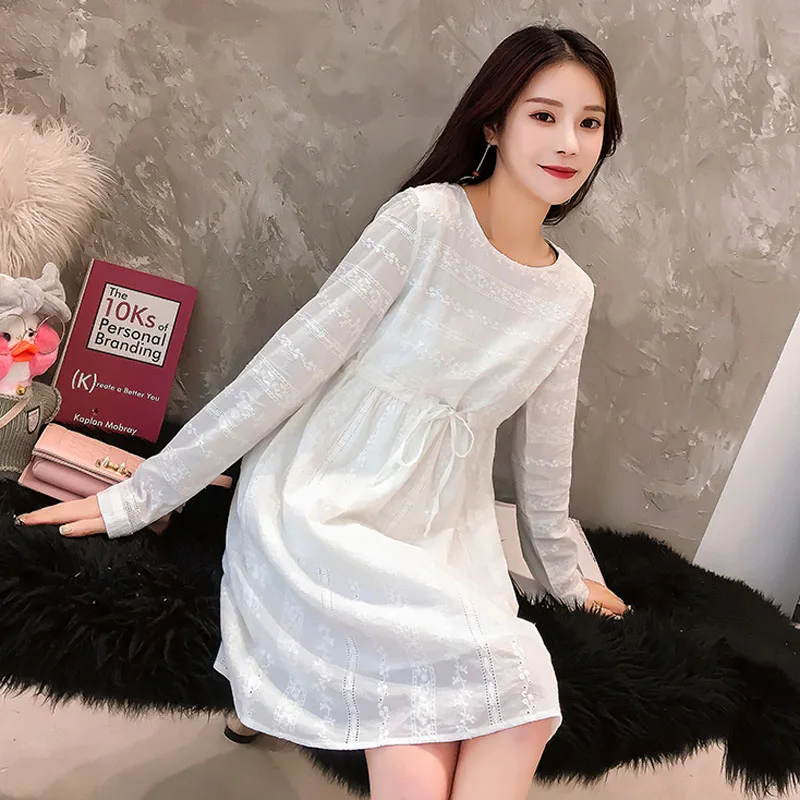 Осенние платья на завязках Одежда для беременных вышивка хлопок лен Vestido платье |