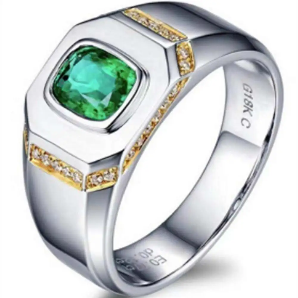 

New Simple and Creative Gold and Silver Two-Color Emerald Ring Fashion Men and Women Casual Party Geometric Ring Jewelry