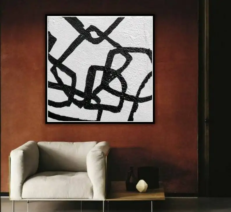 Черно-белая картина Кавас Искусство Большая настенная Абстрактная живопись