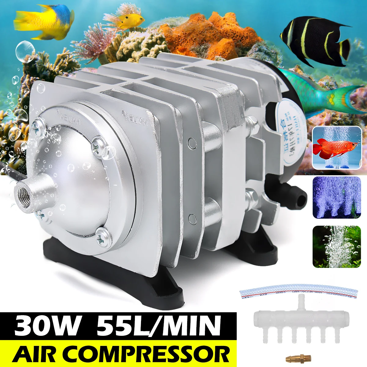 

70L/min 35W HAILEA Electromagnetic Air Compressor Fish Tank Oxygen Air Pump Hydroponics 6 Way Air Aerator Pump EU Plug ACO 308