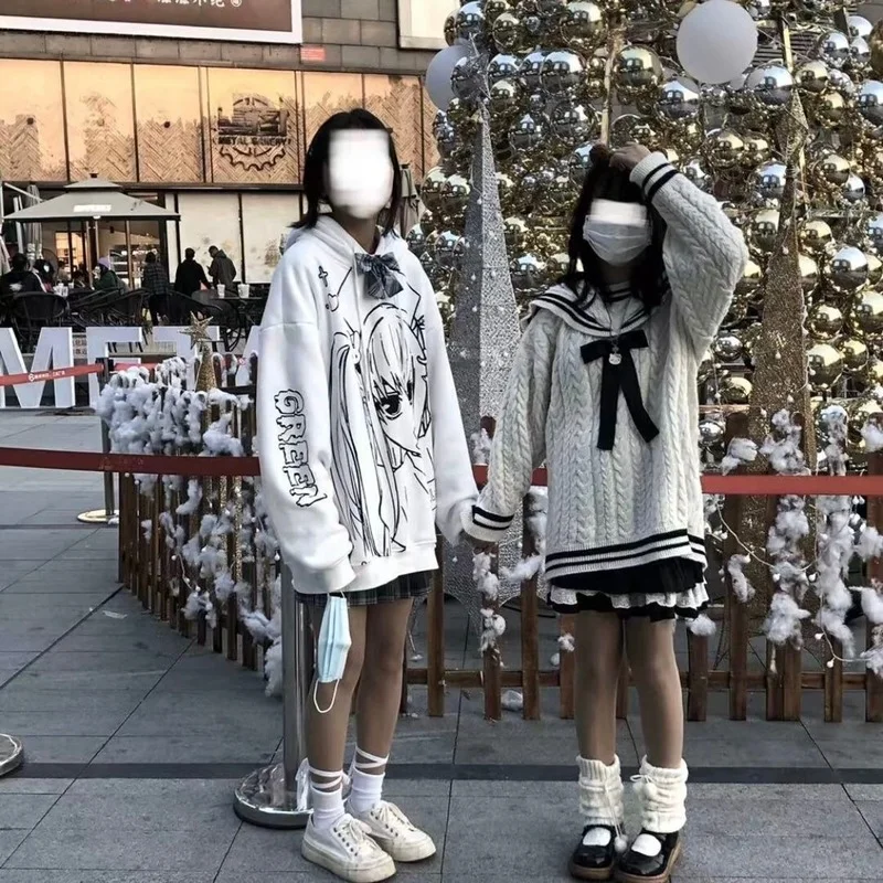 

Толстовка с капюшоном, с длинным рукавом, белая, осень Японская уличная одежда