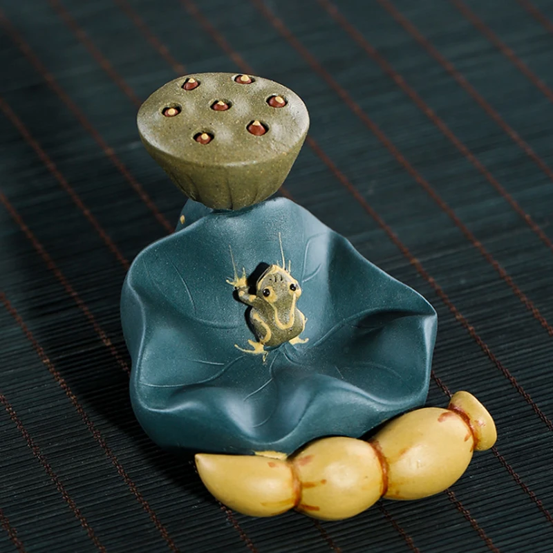 Креативные фиолетовые зеленые грязевые лягушка и Лотос чайные украшения для