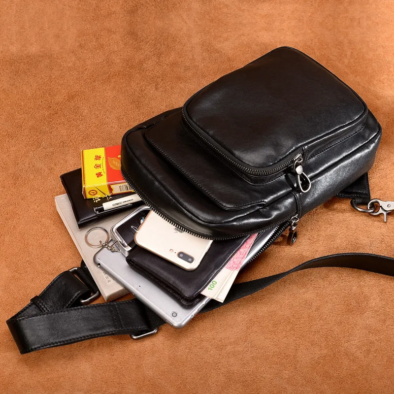 Мужская нагрудная сумка из натуральной воловьей кожи роскошная