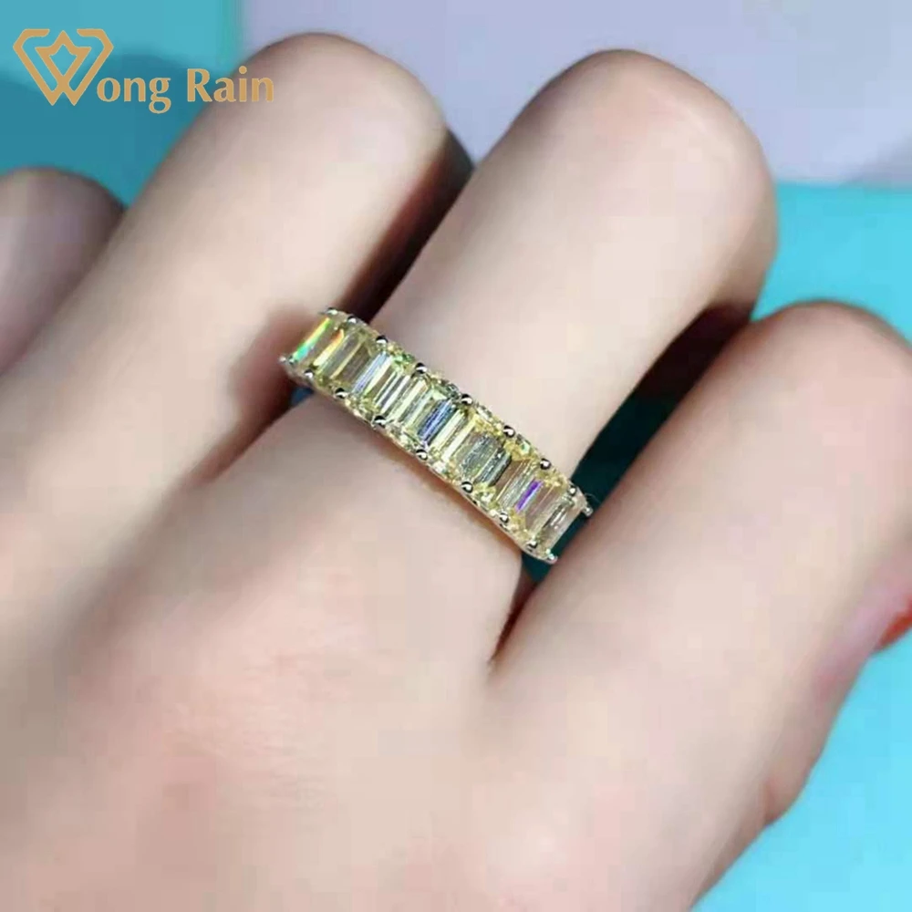 

Wong Rain Classic 925 Sterling Silver Emerald Cut 3 CT D Created Moissanite Wedding Band Rings Customized Rings Fine Jewelry