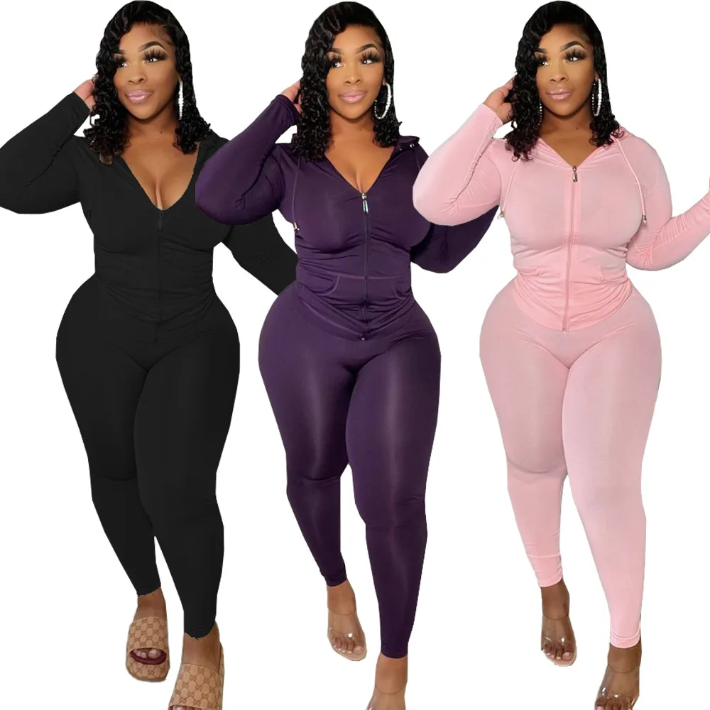 

Plus Size Women's Clothing New Arrivals 2022 Lady Two Pieces Jogger Pants Sets Hooded Sweatshirt with Skinny Pants Tracksuits