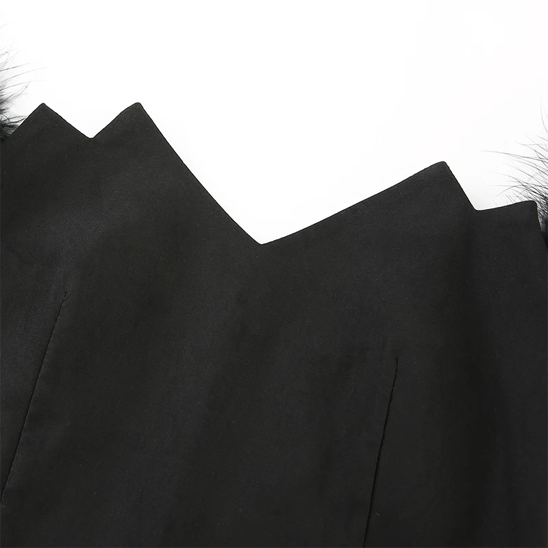 Готическое черное сексуальное Для женщин Слэш шеи перо с длинным рукавом