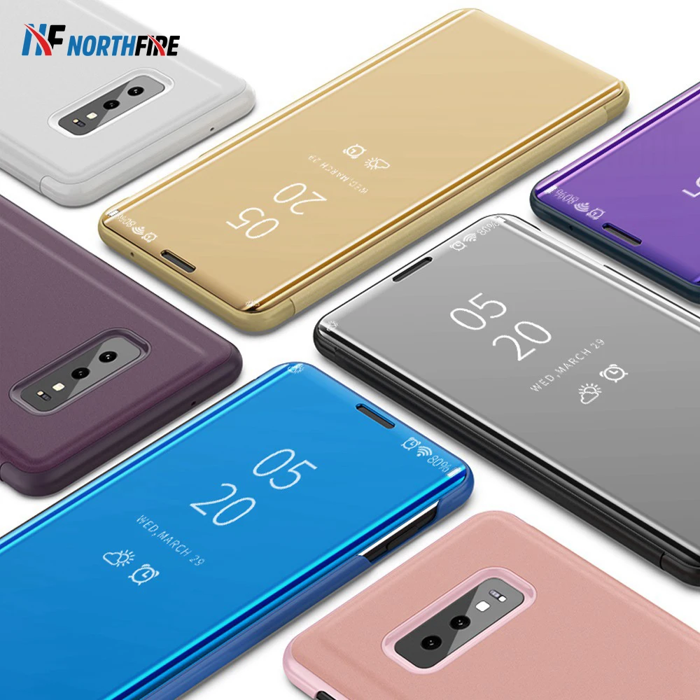 Откидной зеркальный чехол для Samsung S20 Plus Ultra Smart Clear View Cover S8 S7 Edge Note 5 8 A3 A5 A7 2017
