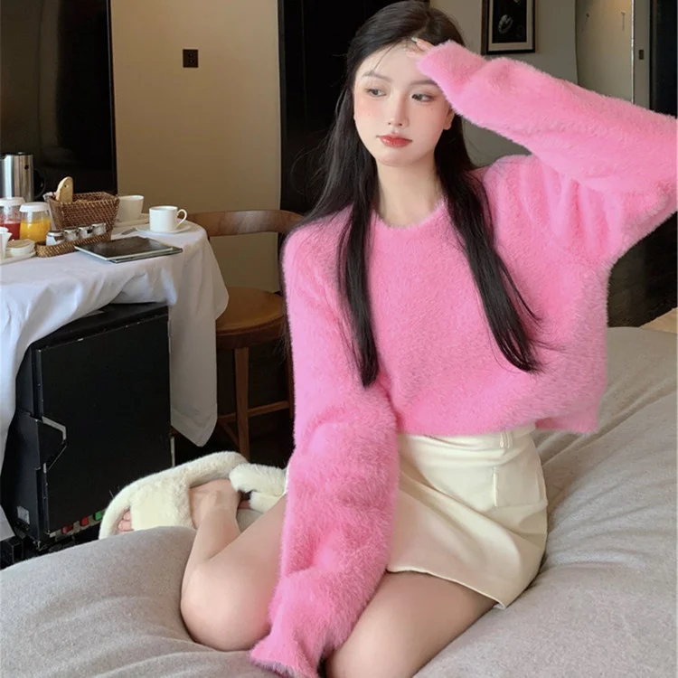 

Новинка 2021, модный простой мягкий свободный свитер из норки, Осень-зима