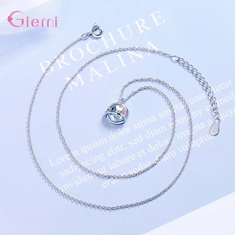 

New Fashion 925 Sterling Silver Link Chain Necklaces For Women Cute Cat Moonstone Pendant Necklace Jewelry Gifts