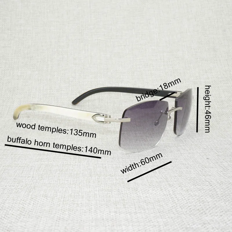 

Vintage Black White Buffalo Horn Oversize Sunglasses Men Natural Wood Shades Rimless Eyewear for Driving Outdoor Oculos Gafas