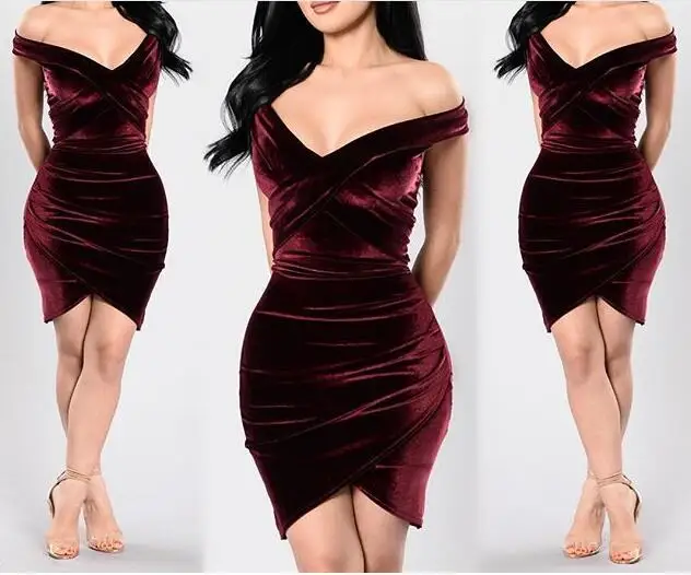 2022 New Style Sexy Nightclub off-Shoulder night club party velvet Dress Hot Selling