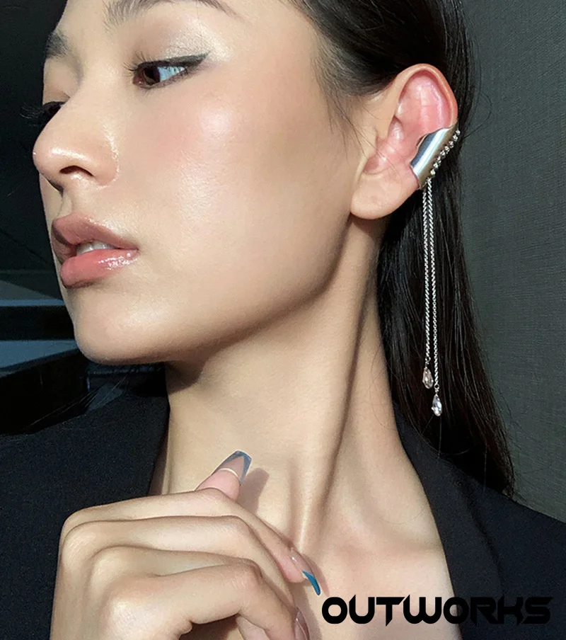 

Outworks 2021 New Retro Tassel Zircon Hip hop Non-Perforated Temperament Personality Earrings For Woman Girl Gift Party Jewelry