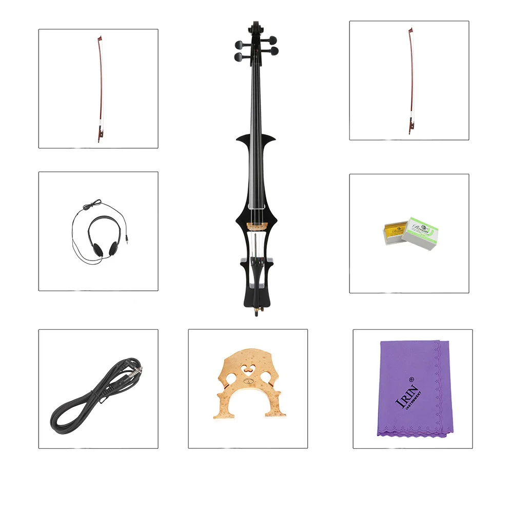 Новинка 4/4 черная Виолончель из массива дерева электрическая Бесшумная + лук V1 |