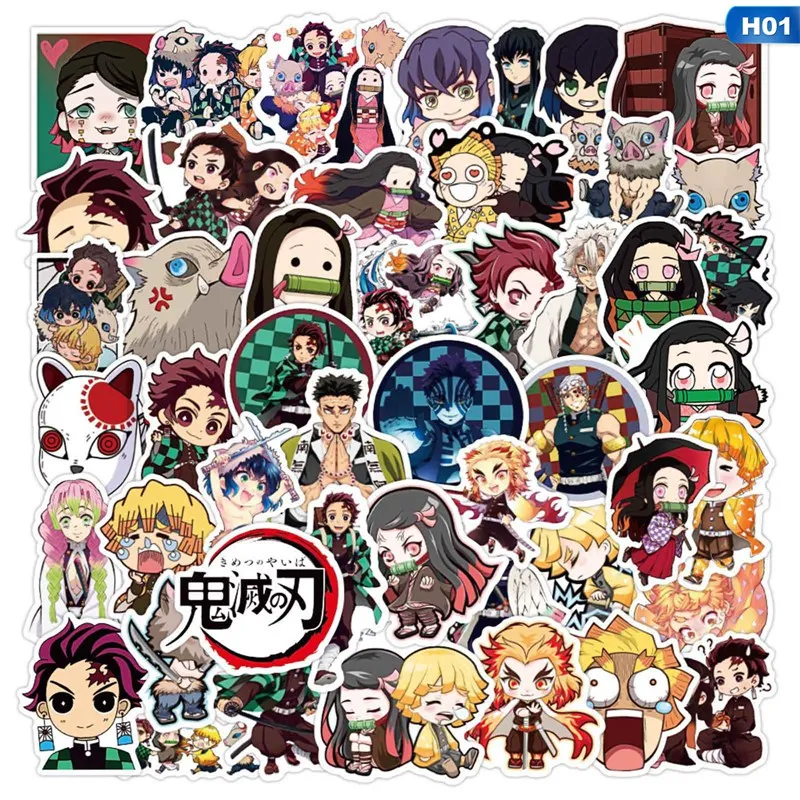 

50Pcs Hot Japan Anime Kimetsu No Yaiba Stickers Decal Vinyl For Car Guitar Laptop Skateboard Demon Blade Slayer Sticker