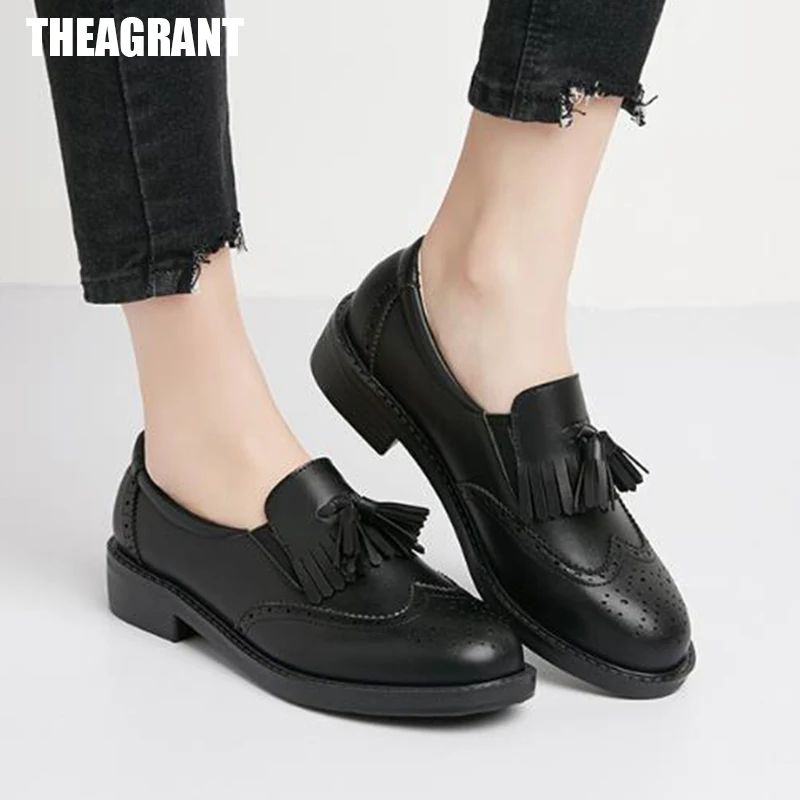 Ботинки женские с бахромой из натуральной кожи на толстом каблуке|Обувь без