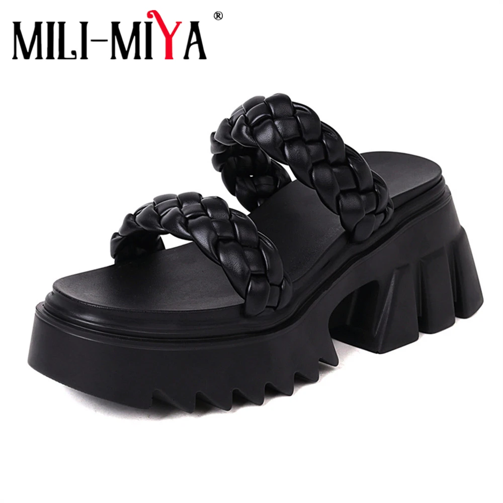 

MILI-MIYA Spring Summer Women's Platform Thick Bottom PU Leather Woven Gladiator Sandals Sexy Peep Toe Party New Dress Shoes