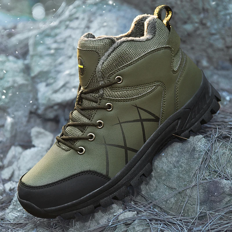 

Men Leather Casual Shoe Male Boot Non-Slip Outdoor High-Top Hiking Shoe Snow Boot Plus Velvet Sneaker Durable Outsole Winter2021