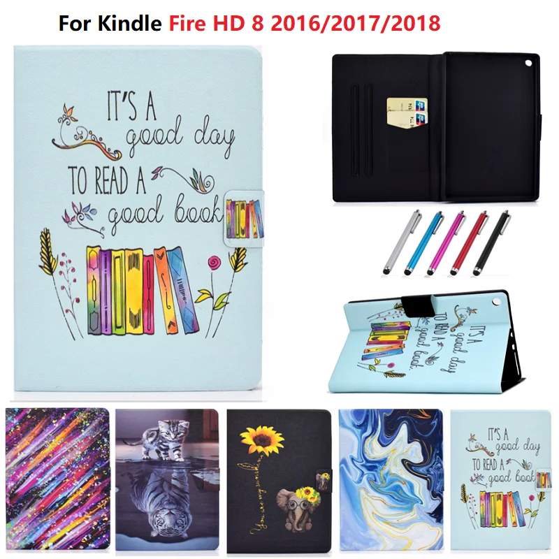 Для Amazon Kindle Fire HD8 HD 8 2018 чехол для девочек с милым Рисунком Слона тигра Чехлы