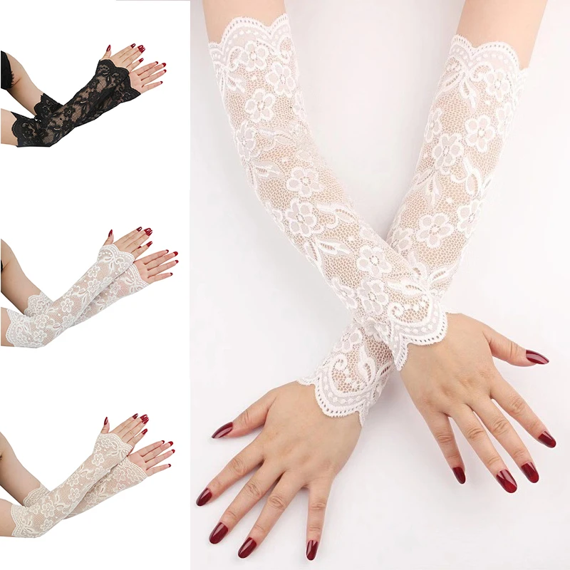 Bracers Arm Sleeves Long Gloves Women Flowers Ice Silk Protectors Openwork Fake Mitten 1Pair Hot Sale |