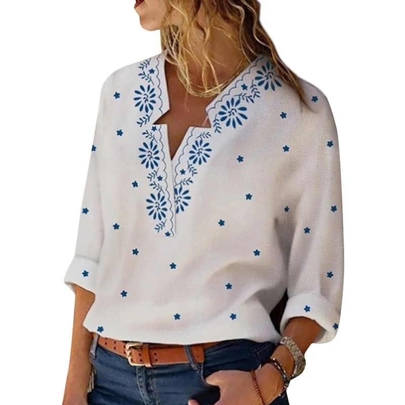 

2020 Casual Vintage Shirt Blouse Women Floral Printed Plus Size Women Tops And Blouse V Neck Blusas Mujer De Moda