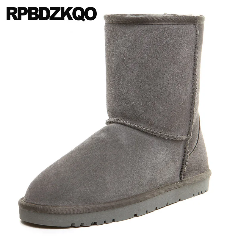 Женские замшевые ботинки серые австралийские ботильоны на плоской подошве без