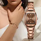 Часы наручные Reloj Женские кварцевые, креативные модные роскошные стразы с браслетом, цвета розового золота