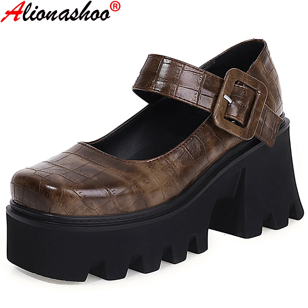 

Aliona Shoo/Новинка 2021 года; Лучшее качество; Весенняя повседневная обувь на высоком каблуке; Женские пикантные туфли-лодочки на платформе и толс...